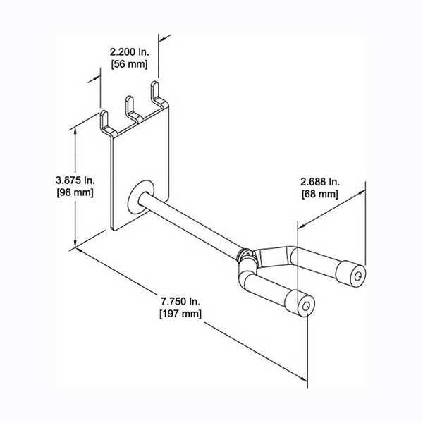 4" Banjo Hanger fits slatwall and pegboard specs, CAD drawing
