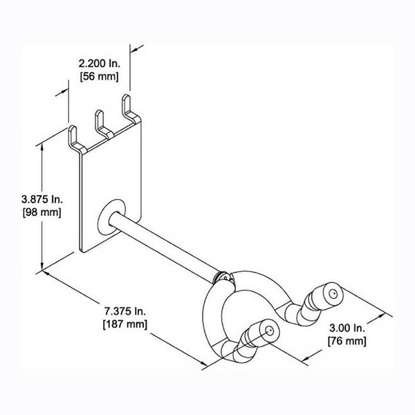 4 inch Guitar Grabber fits slatwall and pegboard specs CAD drawing
