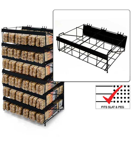 Drum Stick Bin fits on slatwall, pegboard, counter top, stackable