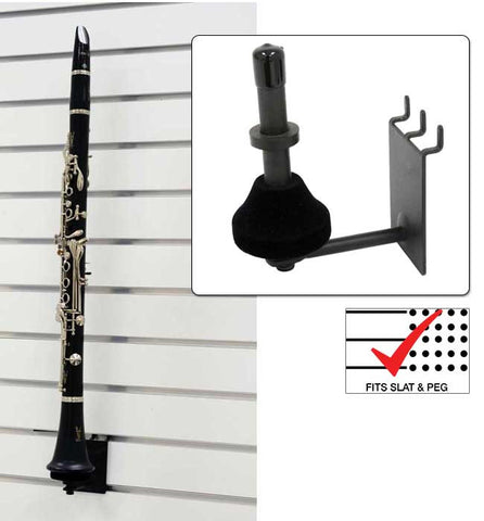 Vertical Clarinet Holder fits slatwall and pegboard