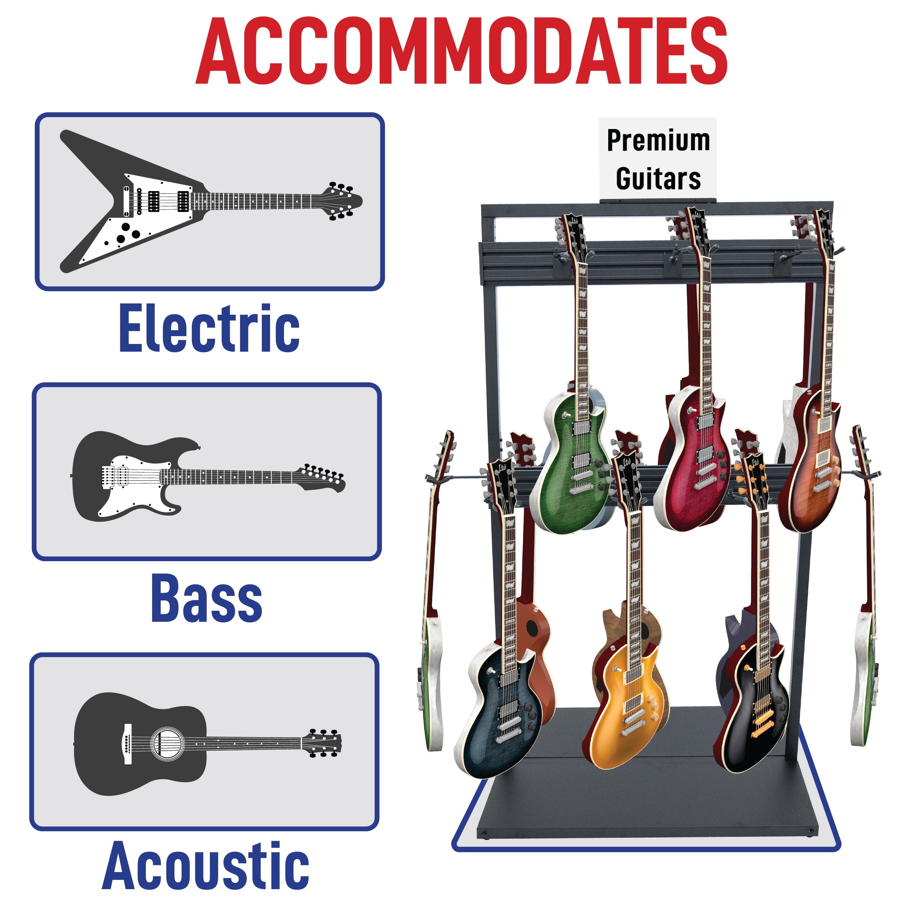 Music Band Instruments Display Free Standing Modular Guitar Display Double Tier – Musical Instrument ...