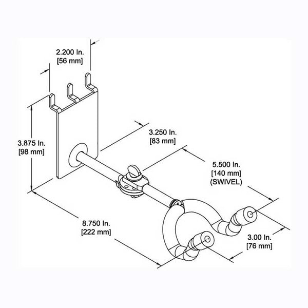 3" Guitar Grabber, Adjustable fits slatwall and pegboard CAD drawing