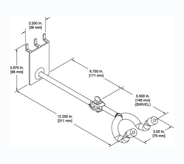 7 inch Guitar Grabber, Adjustable fits slatwall and pegboard specs CAD drawing