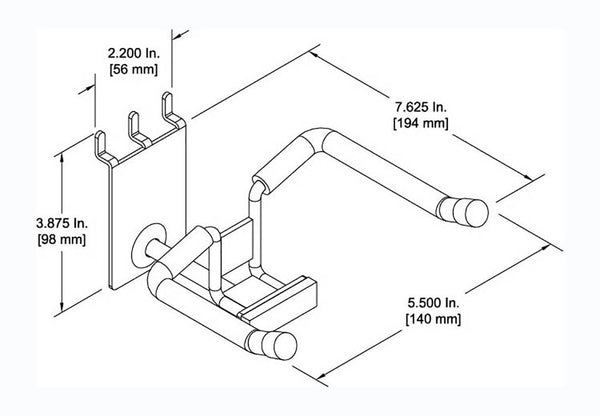 Horizontal Trumpet Holder fits slatwall and pegboard specs