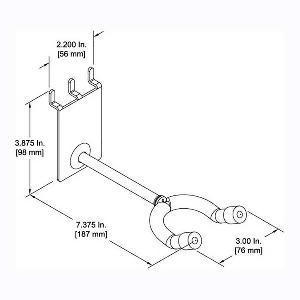 4 inch Standard Guitar Hanger fits slatwall and pegboard specs CAD drawing