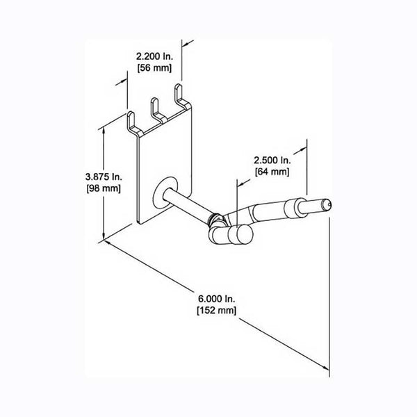 2" Violin / Viola Hanger with Bow Holder fits slatwall and pegboard CAD drawing