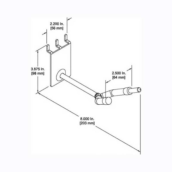 4 inch Violin / Viola Hanger with Bow Holder fits slatwall and pegboard specs CAD drawing