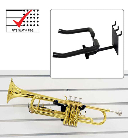 Horizontal Trumpet Holder fits slatwall and pegboard