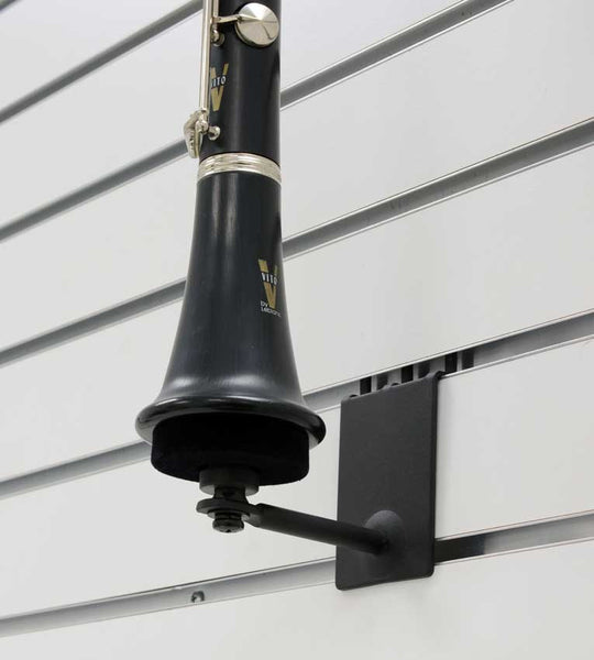 Vertical Clarinet Holder fits slatwall and pegboard